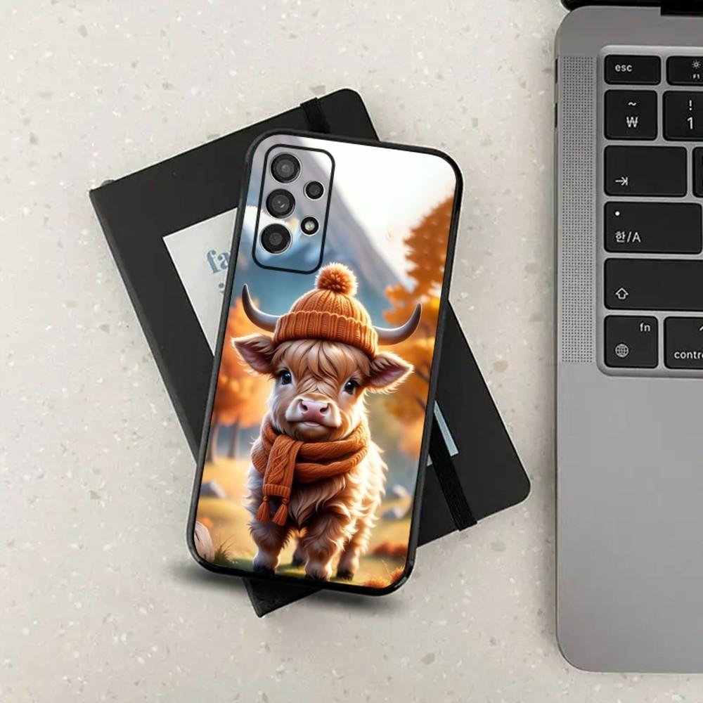Cute Highland Cow Phone Case For Samsung S24,S21,S22,S23,S30,Ultra,S20,Plus,Fe,Lite,Note,10,9,5G Black Soft Cover