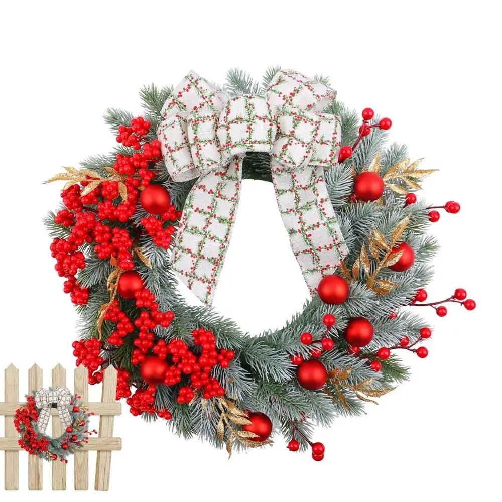 Large Artificial Christmas Wreath with Berries Bow Window Door Hanging Wreath Wedding Decor