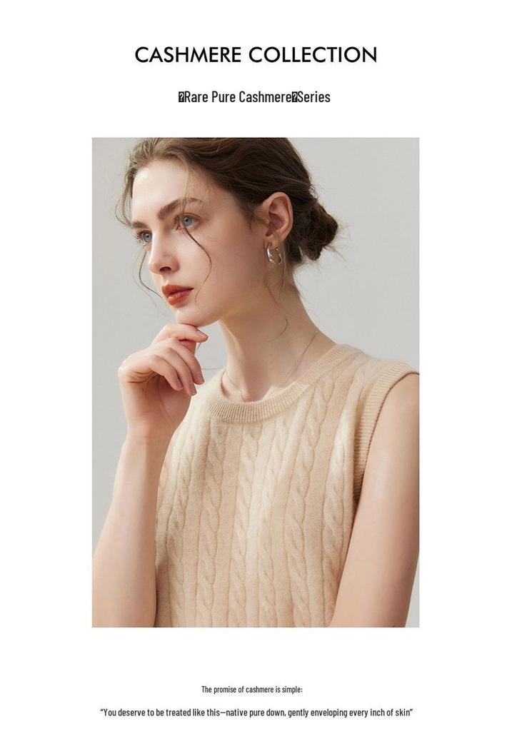 Lekasha Women's 100% Pure Cashmere Sleeveless Cable Knit Sweater for Autumn & Winter
