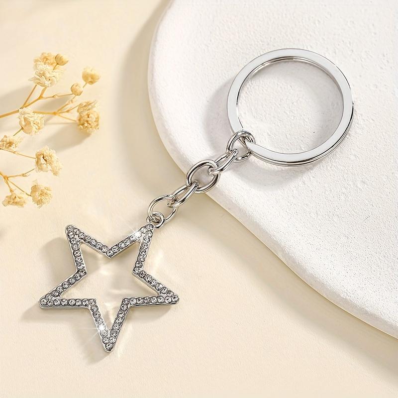 

1 Pc Korean Style Hollow Star Rhinestone Keychain, Full Crystal Bag Charm for Women, Elegant Key Ring Purse Accessory Gift белый