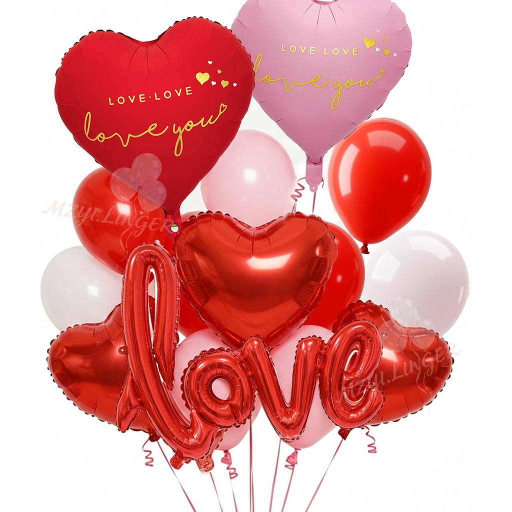 Red Pink Love Printed Balloon Set Loveyou Printed Love Balloon for Proposal, Wedding, Birthday, Anniversary, Romantic Decoration
