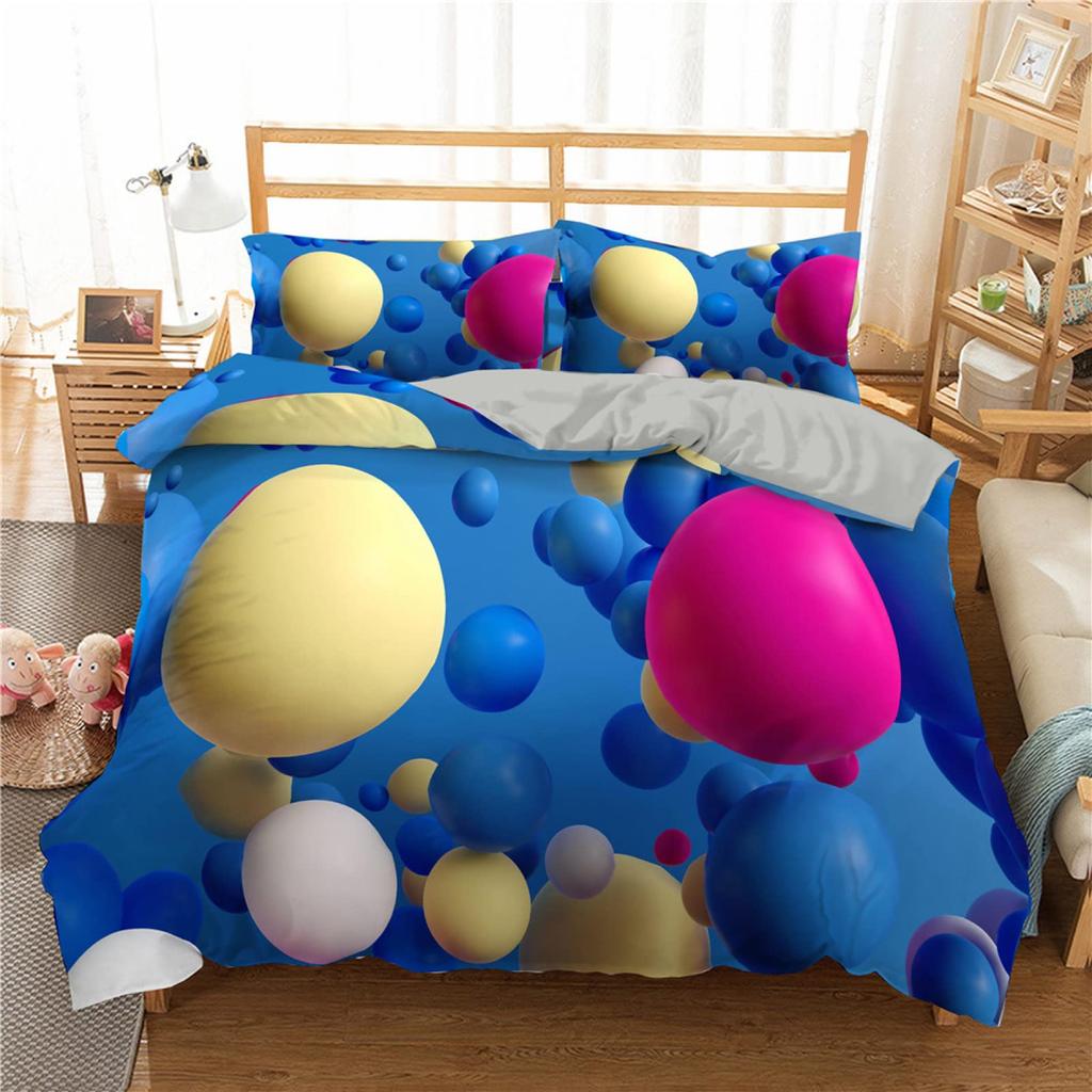 Watercolor Duvet Cover Hand Painted Style Floating Hot Air Balloons Clouds Print Decorative Bedding Set Blue Pink Coral Children