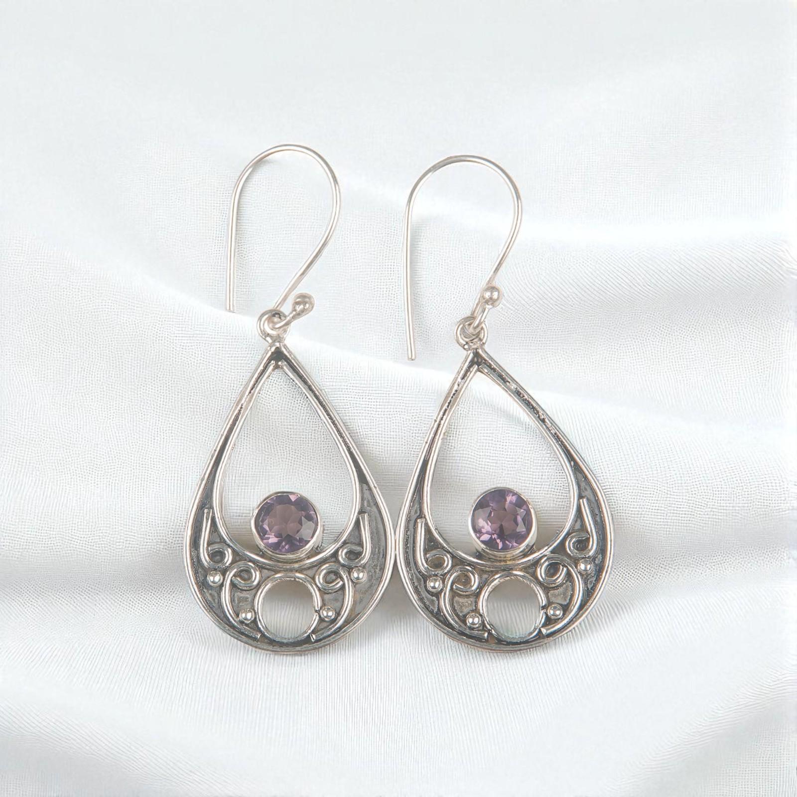 

Amethyst Gemstone 925 Sterling Silver Handmade Jewelry Earrings 1.91 For Women EE-90-5