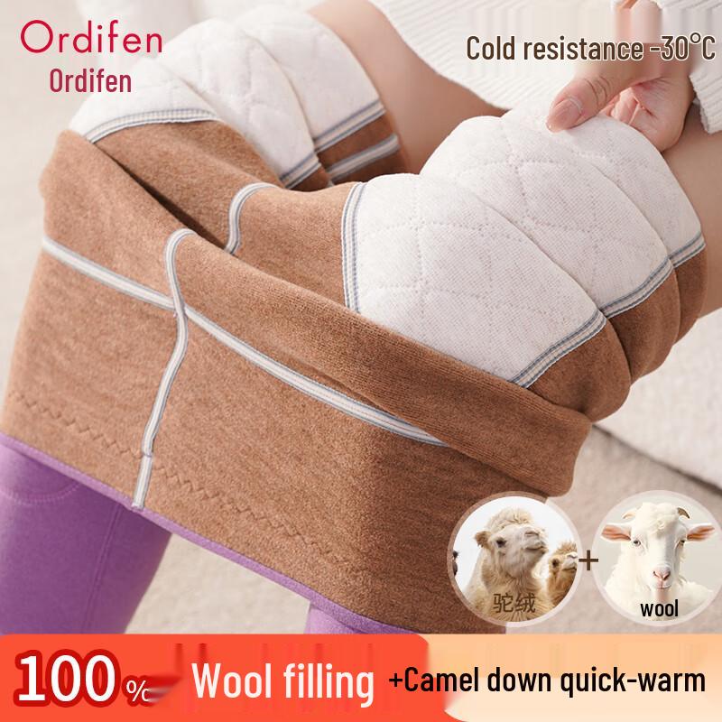 Oudifen 100% Pure Wool Plush Warm Leggings for Women