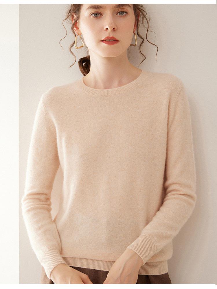 Luxury Women's Cashmere Sweater: Solid Color, Round Neck, Slimming Fit, 100% Pure Wool