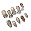 Press-On Nails Women Rose Gold A3649 Almond Shape Acrylic Fake With Star Sweet Chic Minimalist French Metal