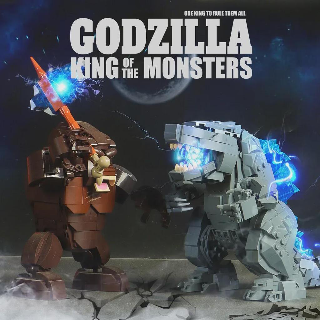 Penros Dinosaur Battle Puzzle: Godzilla vs. King Kong Gorilla - Compatible with Lego Blocks, Perfect Gift for Boys