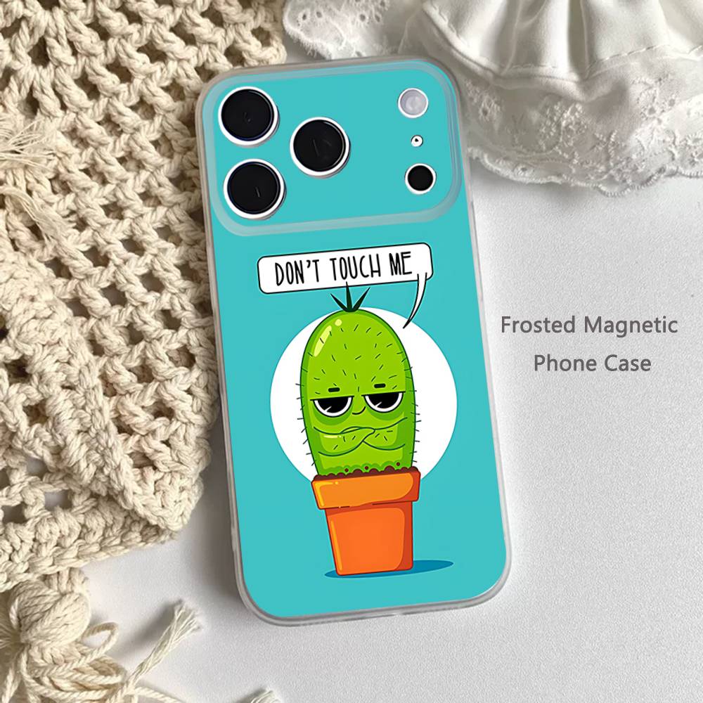 Cartoon Plant Cactus Phone Case For iPhone 14,16,12,17,13,15,11 Max,Pro,Mini,Plus,Air,E Magnetic Frosted Transparent