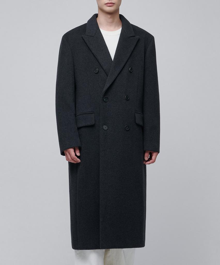 Musinsa Standard Cashmere Blend Daddy Shoulder Double Long Coat [Charcoal Grey]