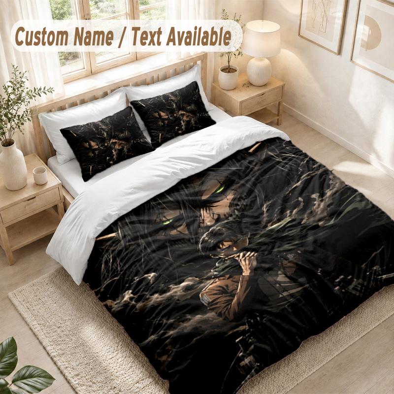 Attack On Titan Bedding Set, 1 Duvet Cover & 2 Pillowcases Soft Comfortable Bedroom Home Textile Decor
