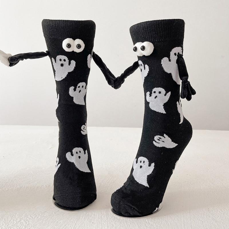 Halloween Themed Magnetic Link Socks Soft Unisex Short Socks With Ghosty Pumpkin Patterns Practical Polyester