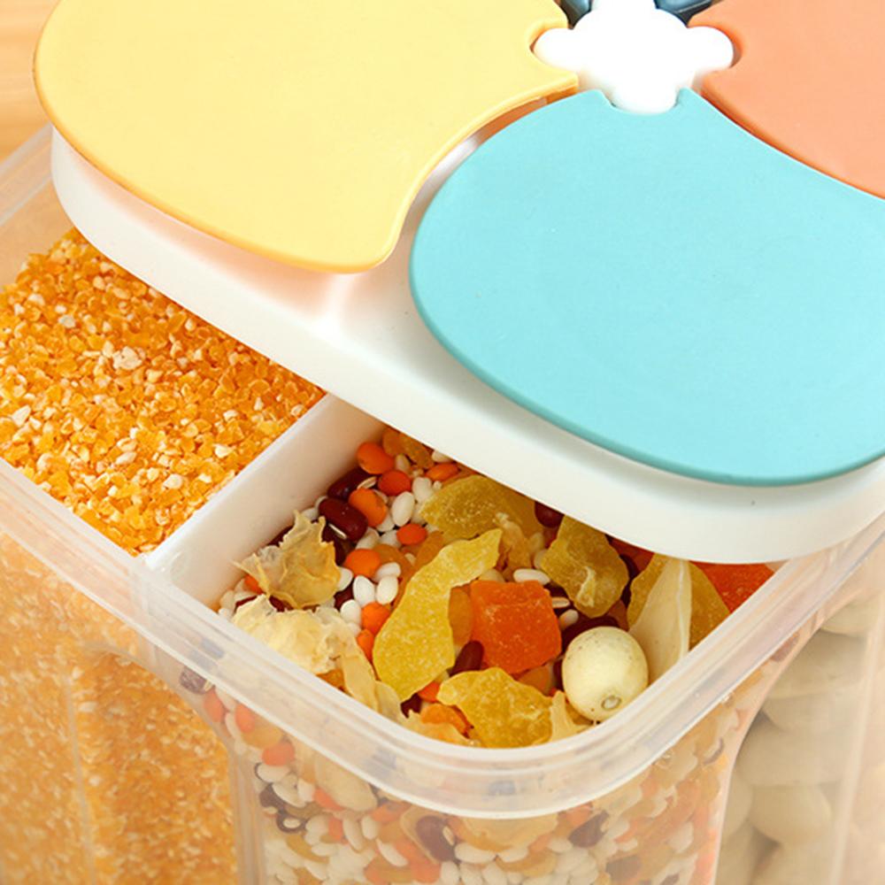 1PC Four Grains And Grains Transparent Storage Crisper Kitchen Supplies Moisture-Proof Sealed Compartmented Open Lid Jar