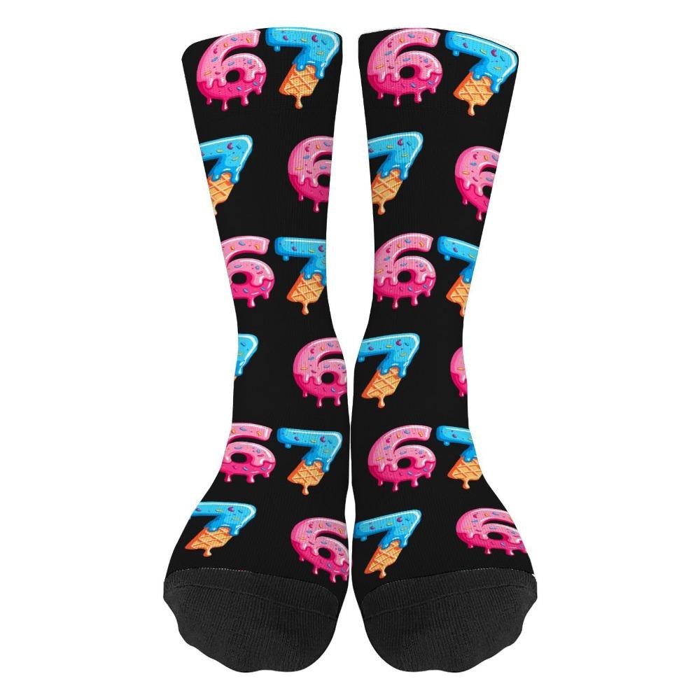 Warm 67 Meme Crew Long Socks Cartoon Creativity Stockings 67 Meme Ice Cream Socks For Men Women