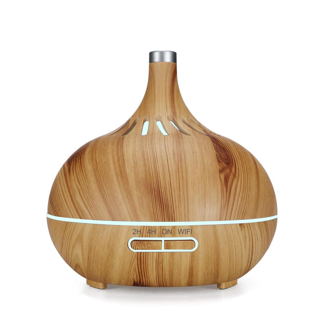Smart WiFi Hotel Aroma Diffuser with Wood Grain Design: Hollow Translucent Humidifier and Home Atomizer