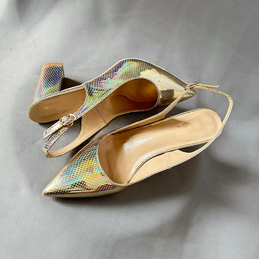 bling Sequined Gold  Ankle Strapy Slingback Women Pumps Sexy Pointed Toe Shoes Med Block Heels Buckle Shoes Women Free shipping