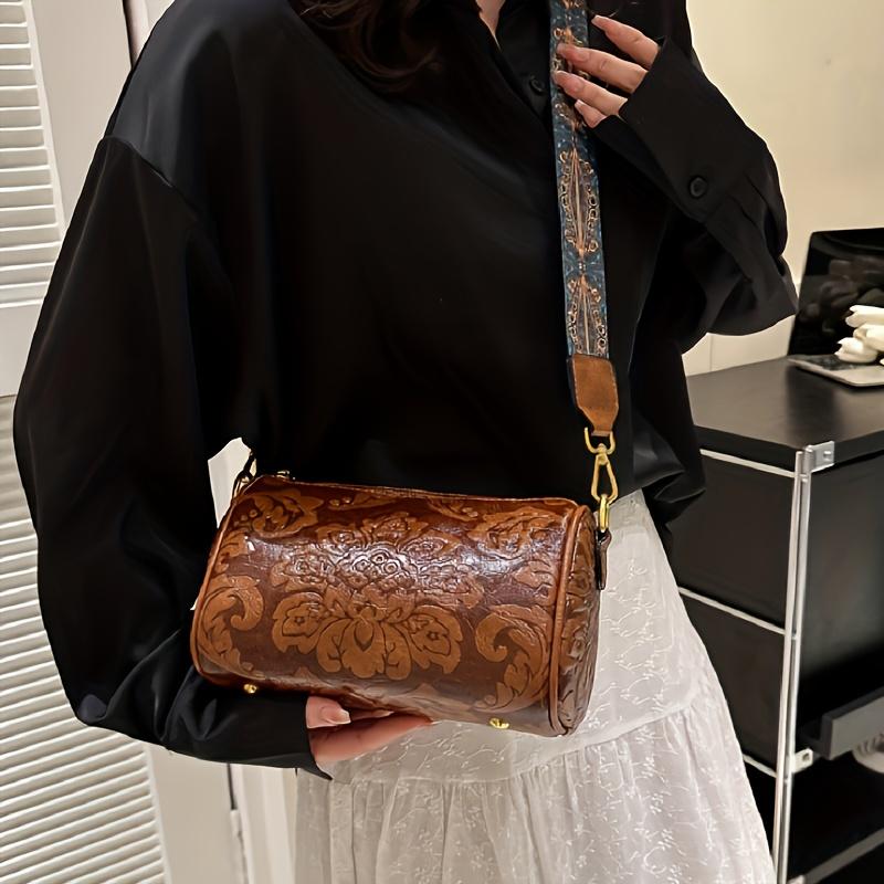 Chic Floral Embossed Crossbody Bag: Urban Elegance with Secure Zip, Durable Design & Wide Strap for Everyday Style