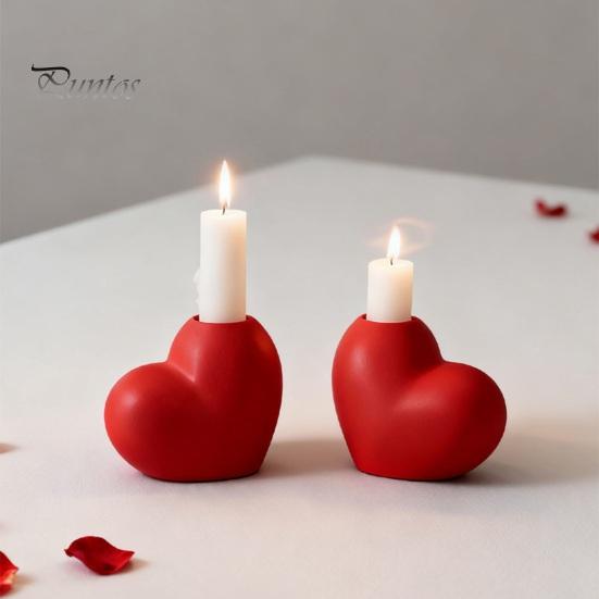 Family Table Candle Holder Red Heart Shaped Candlestick Romantic Ceramic for Elegant Wedding Party Dining Centerpiece Anniversary Valentine's Day Home