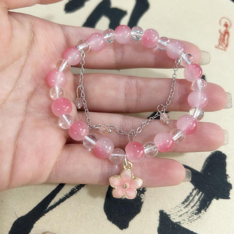 Fashion Beaded Bracelet with Flower Charm Adjustable Chain Link Elegant Design Suitable for Daily Wear and Special Occasions One Size