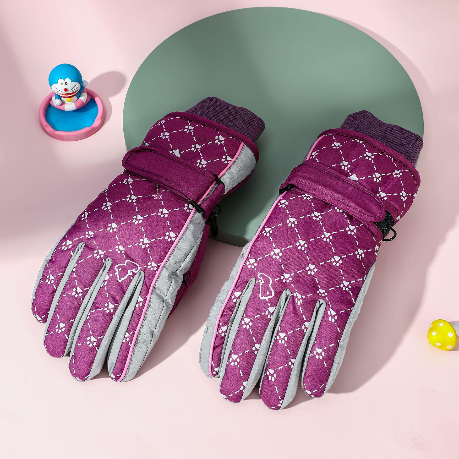 

Детские зимние лыжные теплые ветрозащитные перчатки - Двойная фиксация, Морозостойкие, для езды на велосипеде и электромобилях на открытом воздухе 5-9 Years