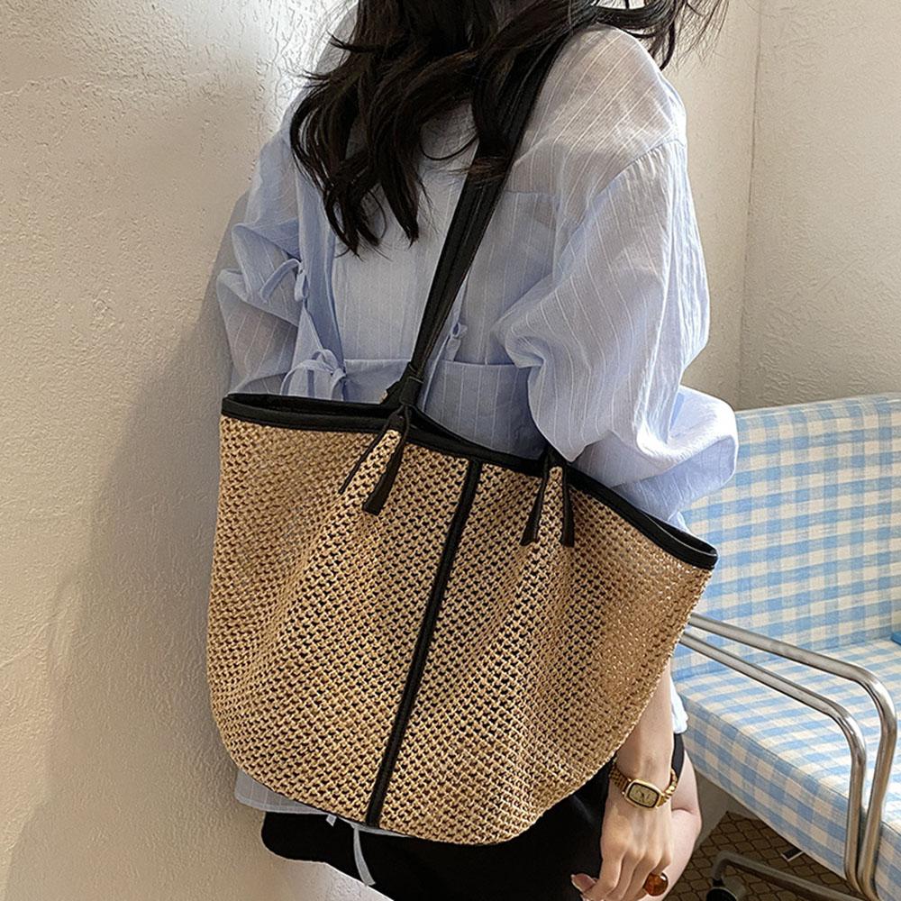 Bestseller Nuovi Colori Blocchi Borsa Tessuta Monospalla Grande Capacità Borsa a Mano Estiva Vacanze Viaggio Boemia Borse a Spalla in Paglia