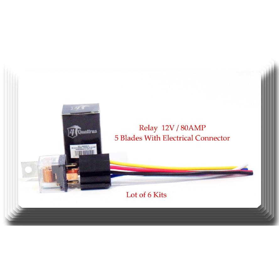 Lot of 6 Kits 12V 80 Amp 5 Pin SPDT Automotive Relay with Wires Harness Socket.0