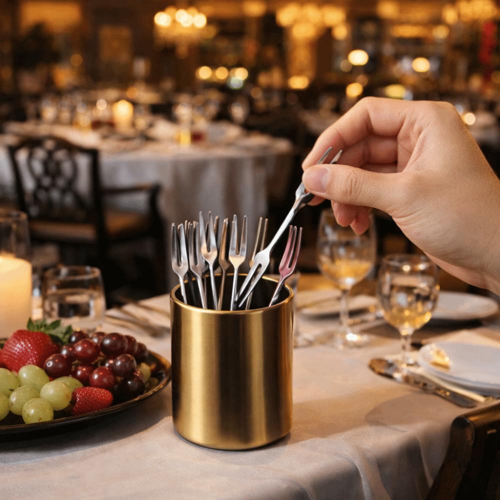 Cylinder Fruit Fork Holder Stainless Steel Mini Metal Box Toothpick Jar Holder Dining Table