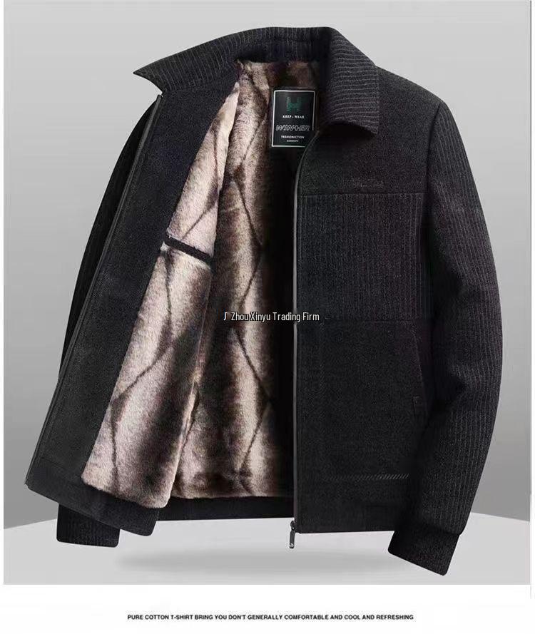 2025 Plus Velvet Corduroy Jacket for Middle-Aged Dads - Thick Winter Woolen Men's Casual Coat