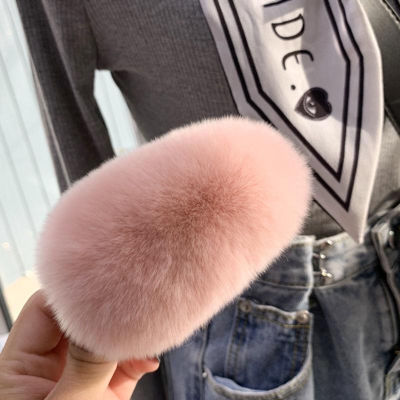 Girls Plush Hairpin Natural Rabbit Fur Women Bangs Hairpin