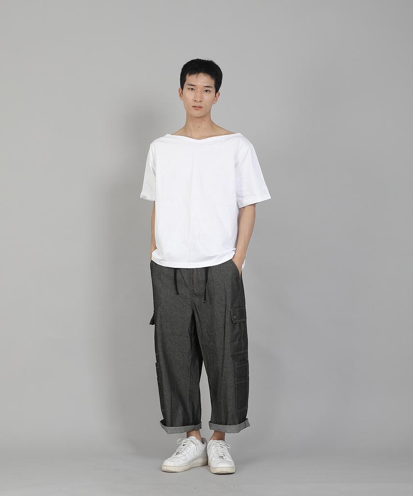 Seinteukeulu Double Cargo Cropped Pants Dcp-382 Denim Gray Black