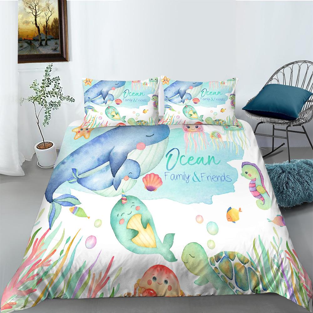 Bedding Two Or Three-Piece Set Cartoon Marine Animal Series Digital Printing Polyester