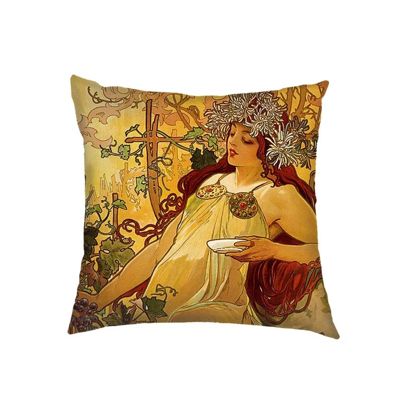 

Живопись маслом Альфонса Мухи Наволочки для подушек Наволочки Диван Спальня Дом Офис Квадратная наволочка Домашняя вечеринка Автомобиль Постельное белье 12x12Inch