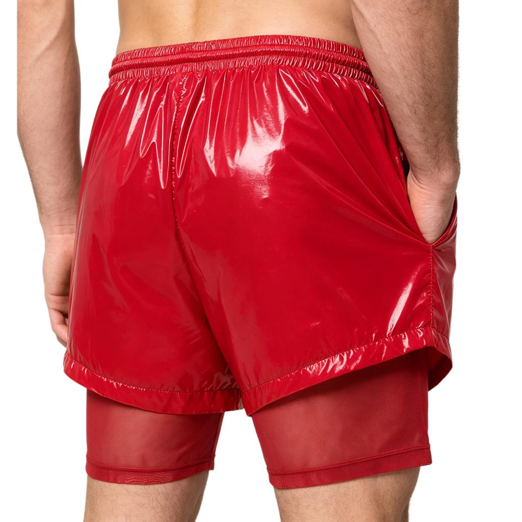 Herren Zweilagige Badeshorts Kordelzug Elastischer Bund Wasserdicht Fitness Schwimmen Sportshorts