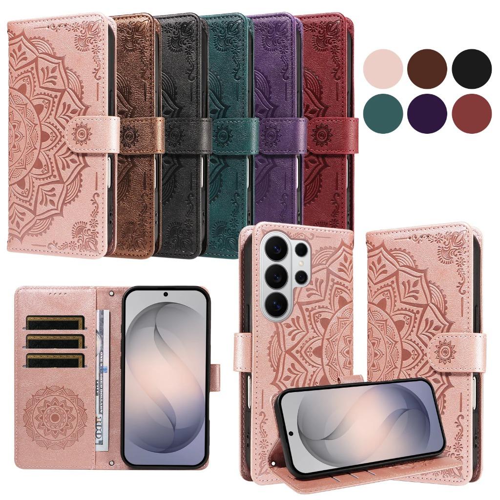 Mandala Embossed PU Leather Wallet Phone Case For Samsung Galaxy S26 Ultra S25 Edge S24 S23 S22 Plus S21 S20 FE A57 A37 A17 A07
