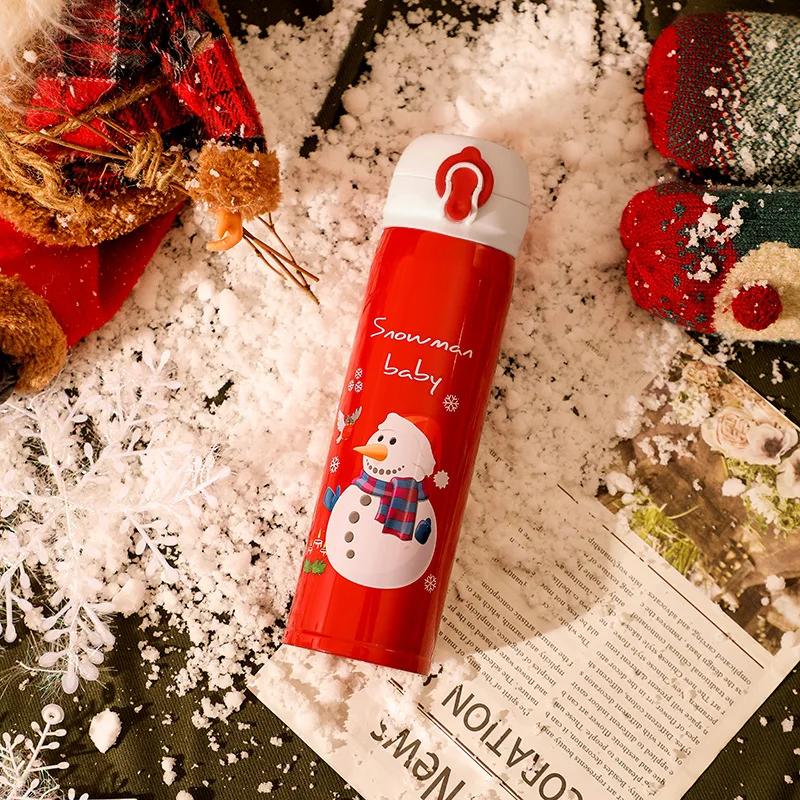 Stainless Steel Bouncing Straw Thermos Cup Vacuum Flask Insulated Water Bottles Christmas Elk Santa Cups Gifts for Kid Drinkware