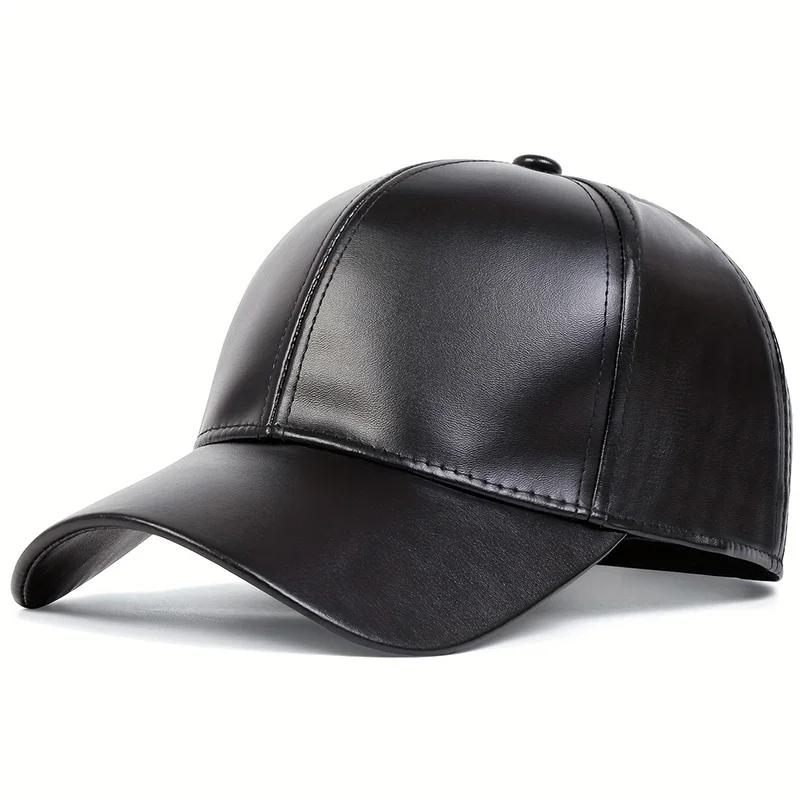 Unisex Pu Solid Leather Baseball Caps Outdoor Adjustable Spring And Autumn Casual Sunscreen Hat