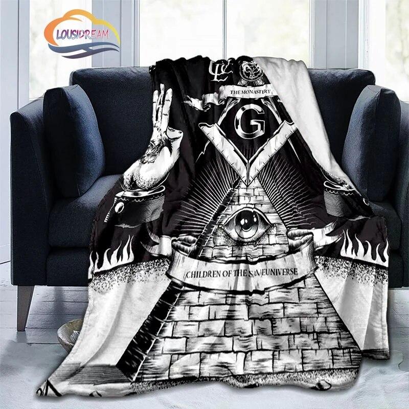 Print Freemasonry Flannel Blanket Masonic Air Conditioning Sofa  Portable Travel Camping   Suitable for All Season