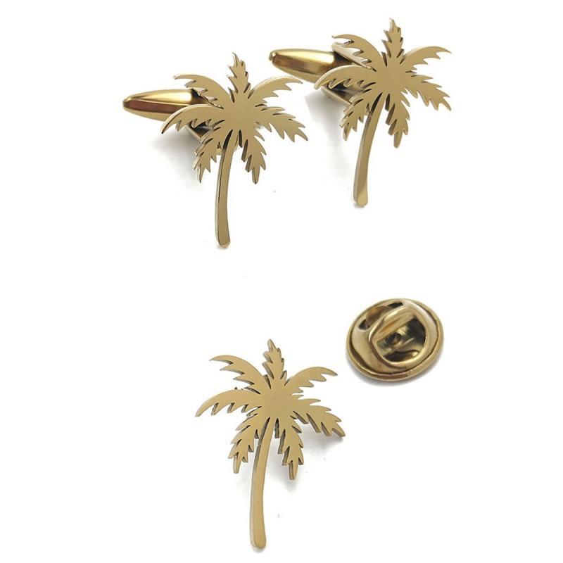 Three Dimensional Coconut Tree Brooch Cufflinks Creative Personality Simple Versatile Cutting Accessories Jewelry