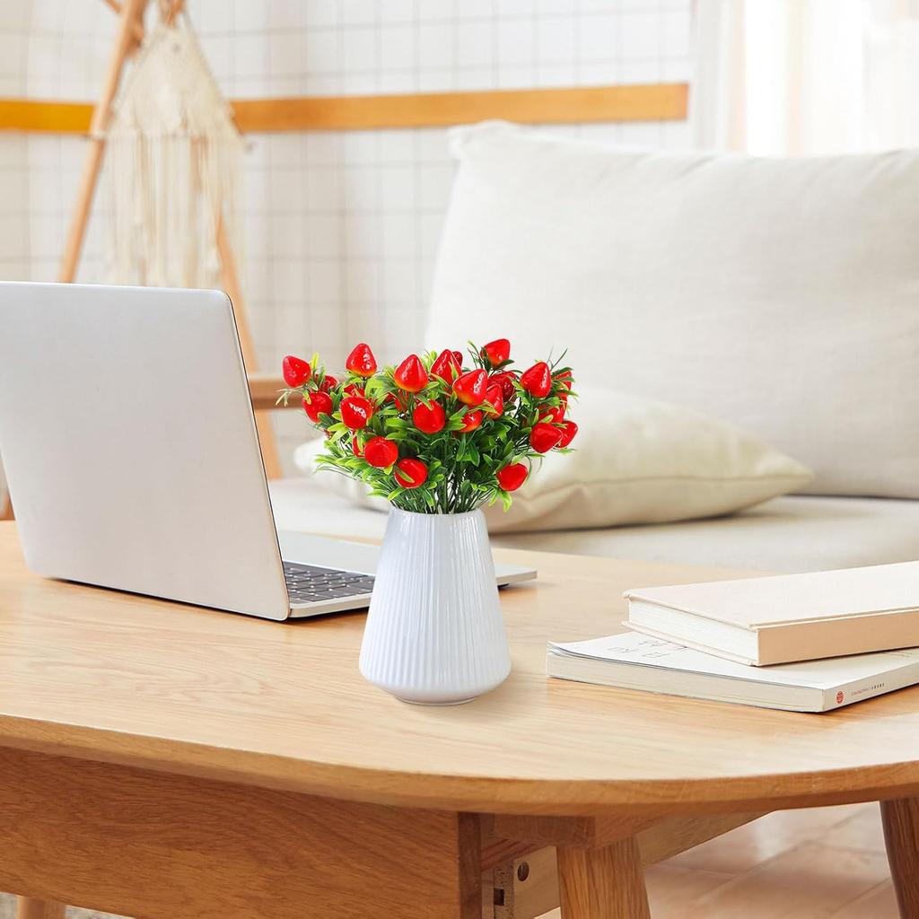 3Pcs Artificial Strawberry Stem Faux Strawberry Plant Ornaments Fruit Flower Stem for Home Wedding Party Decor