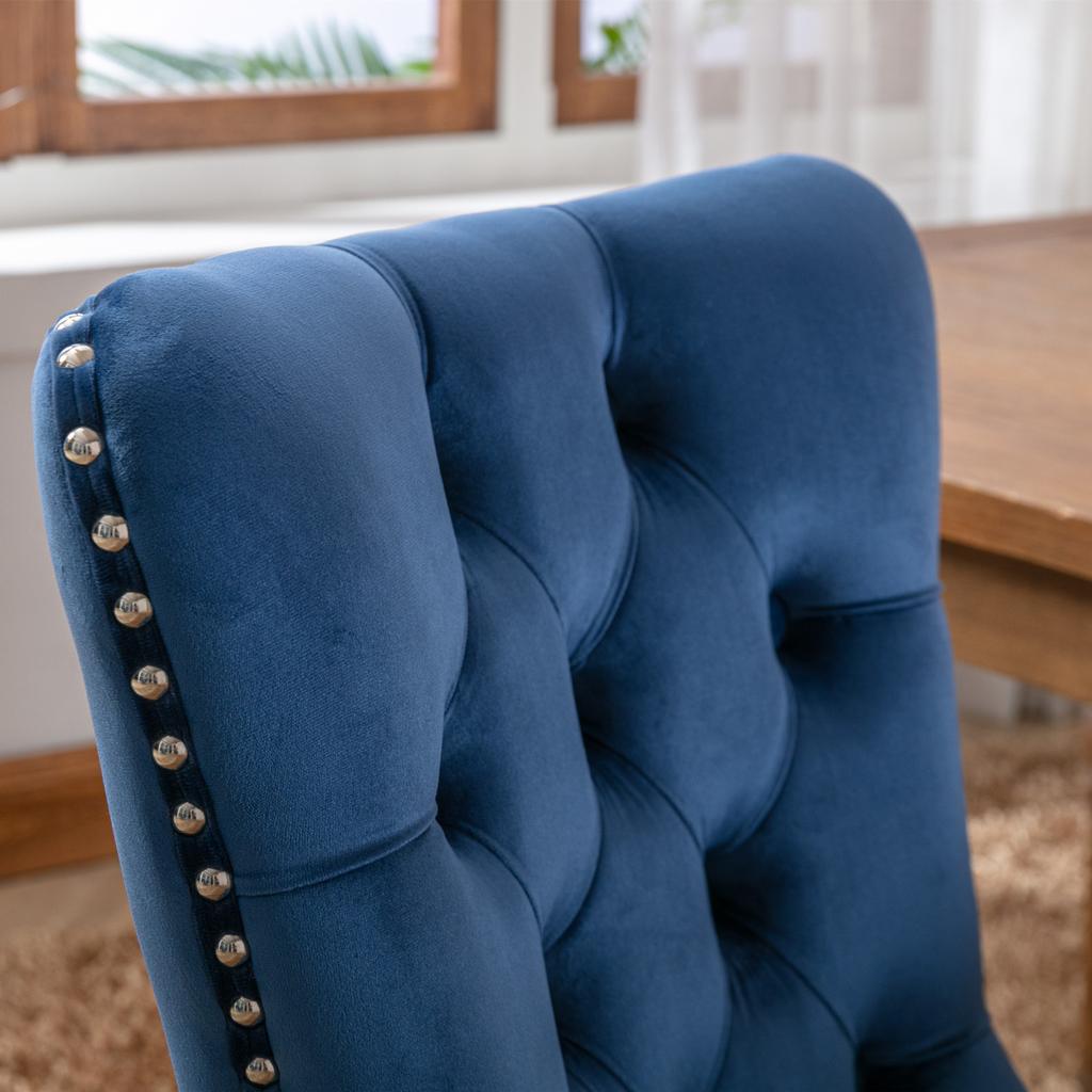 Nikki Collection High-end Tufted Solid Wood Contemporary Velvet Upholstered Dining Chair with Wood Legs Nailhead Trim 2-Pcs Set, Blue, DE2001BL