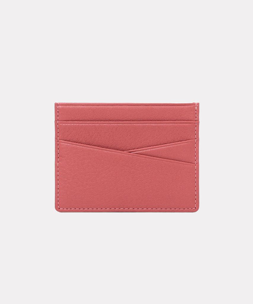 Matt Simple Cowhide Card Holder Coral Pink