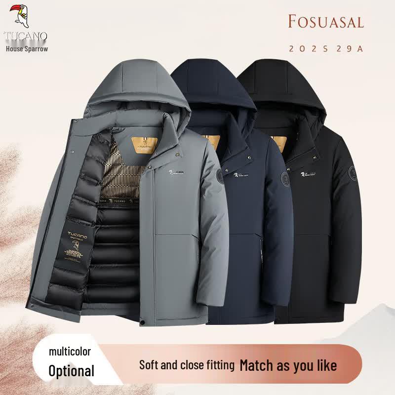 Tucano Men's Winter Thickened Padded Jacket with Detachable Hood