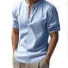 Summer Men's Casual Loose-Fit Shirt with Stand Collar Linen Short-Sleeved Plain-Coloured Shirt Plus Size Menswear