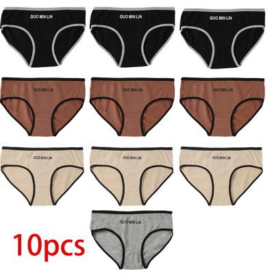 10 STÜCKE Damen einfarbige Slips Bequeme Slips Mode Kaffee Schwarz Unterhosen L-3XL