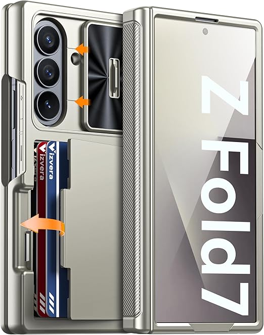 Чехол-бумажник с RFID-защитой и держателем для карт для Samsung Galaxy Z Fold 7 [Защита шарнира] [Защита камеры] Ударопрочный силиконовый защитный чехол для телефона - Черный шампанского
