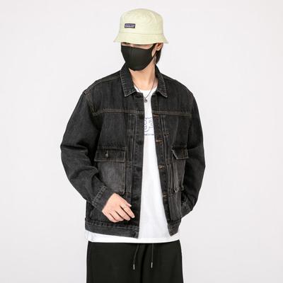 Dicke Jeansjacke Herren Locker Trendige Werkzeugjacke Große Größe Herren Schwarz Trendige Jeans