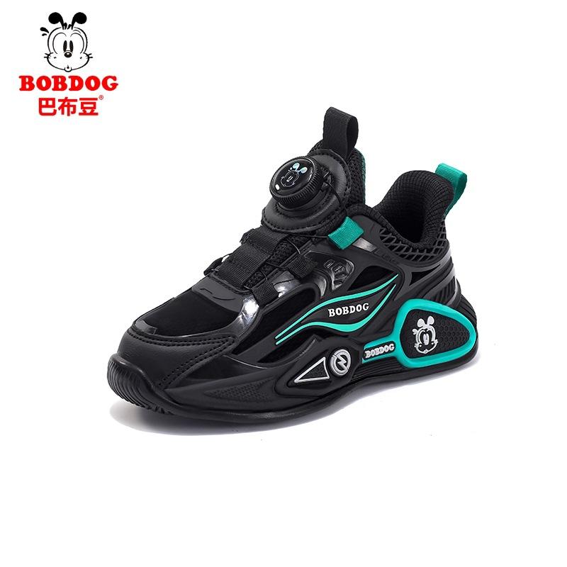 Babu Bean Classmate Boys Shoes 2025 New Autumn and Winter Leather Rotating Button Medium and Older Children's Sports Shoes