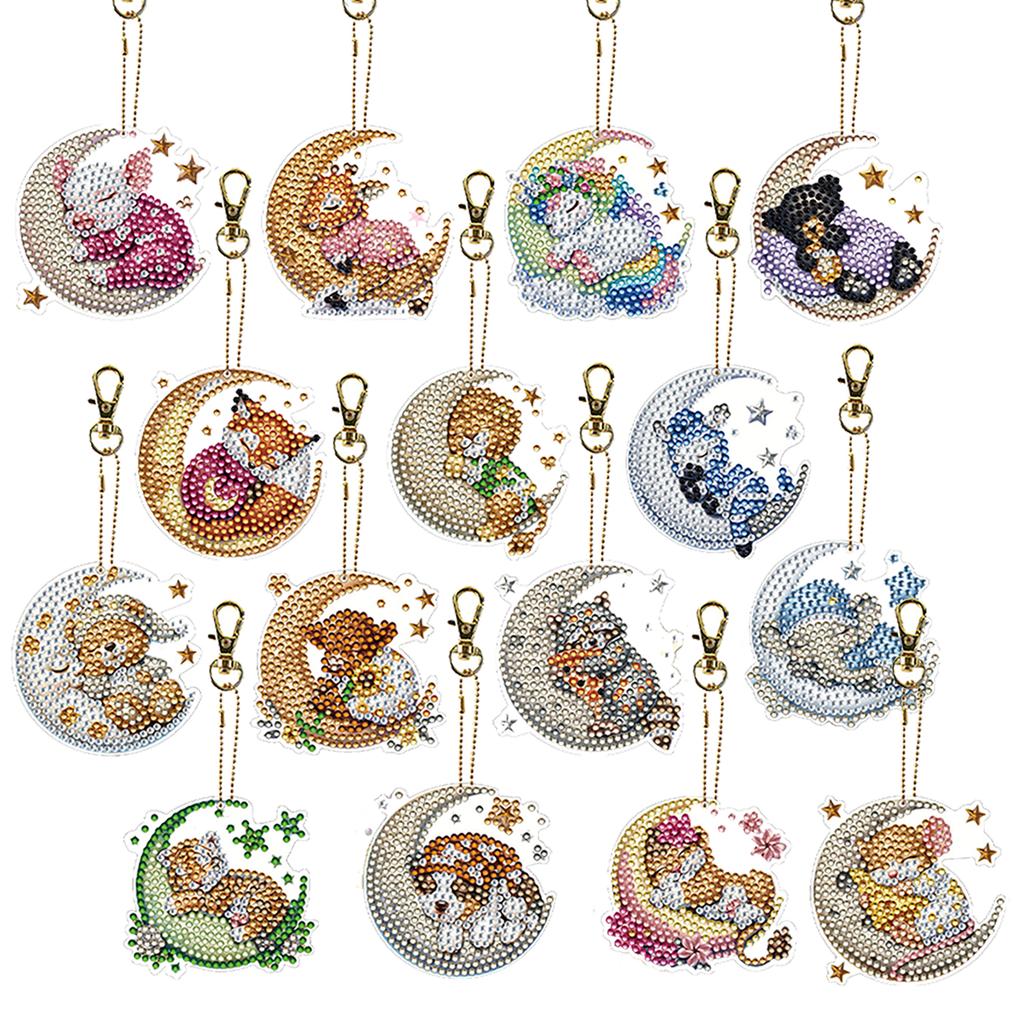 15 ks DiY 5D Diamantové malování Klíčenky Závěsné přívěsky Oboustranné pro začátečníky Narozeninové tvoření Domácí párty dekorace