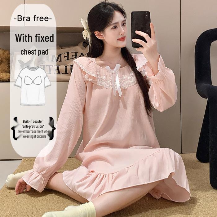 Cloud Cotton Sleep Dress: Long Sleeve Pink Pajamas for Girls - Spring/Autumn 2025