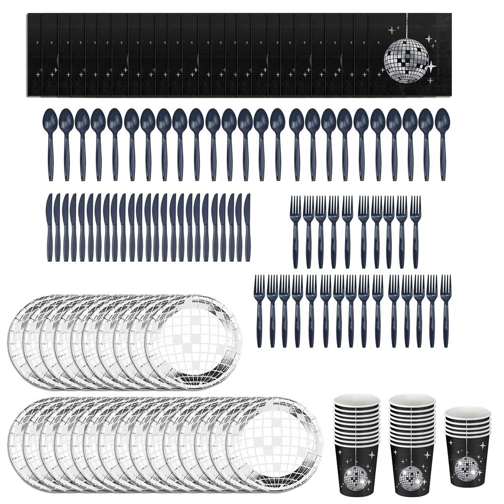 Disposable Tableware Set Party Supplies 9"/7" Silver Disposable Dish Plates Napkins Innerware for Gatherings