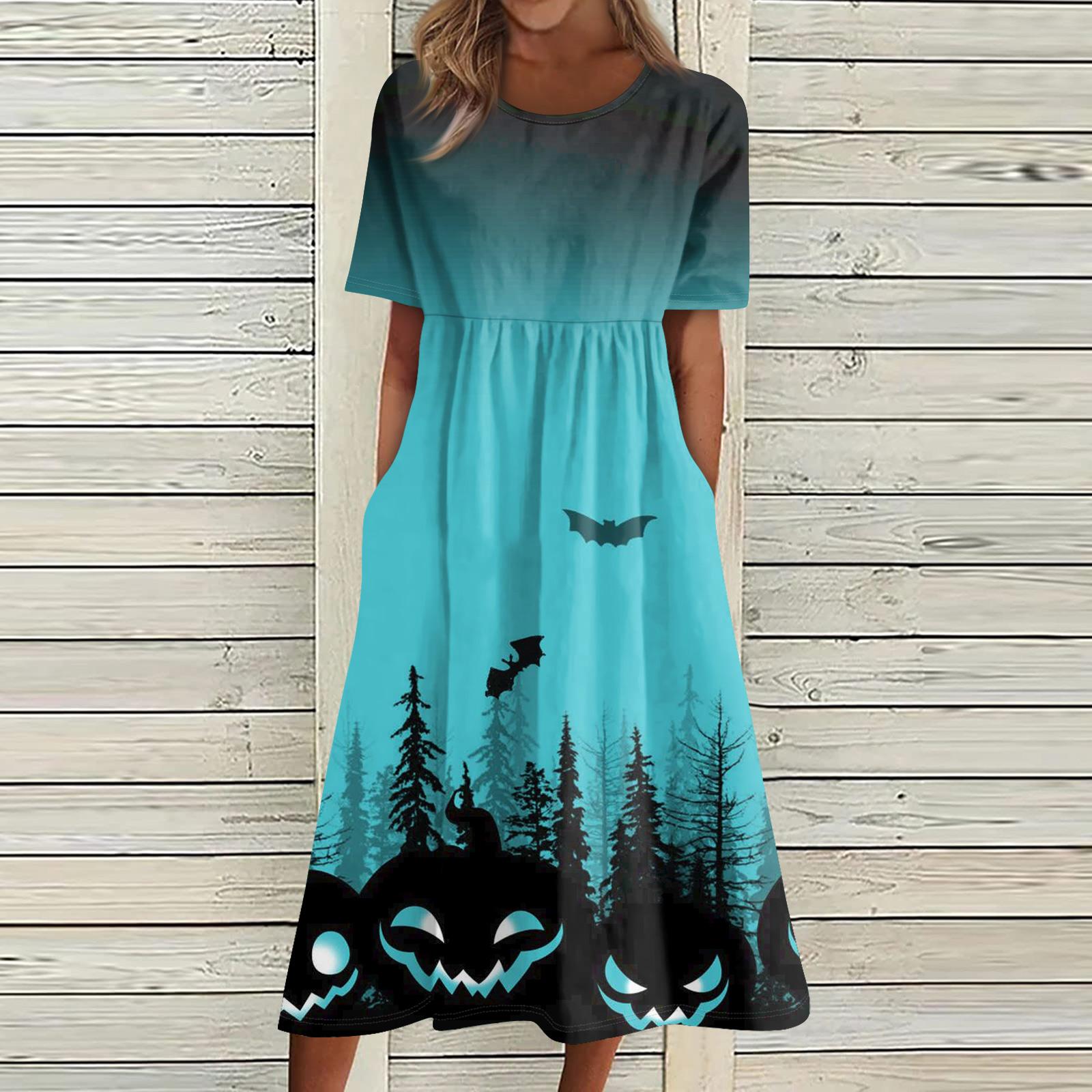 

Summer Dress For Women Casual Printed Short-Sleeve Beach Swing Dress L синий